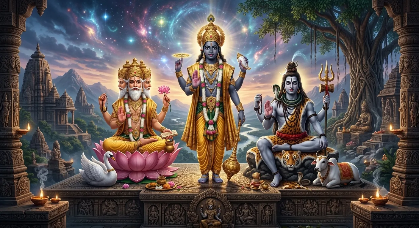 The Hindu Trinity of Brahma, Vishnu, and Shiva